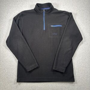 Orvis Trout Bum 1/4 Zip Mens Medium Pullover Sweater Jacket Waffle Fleece‎ Black